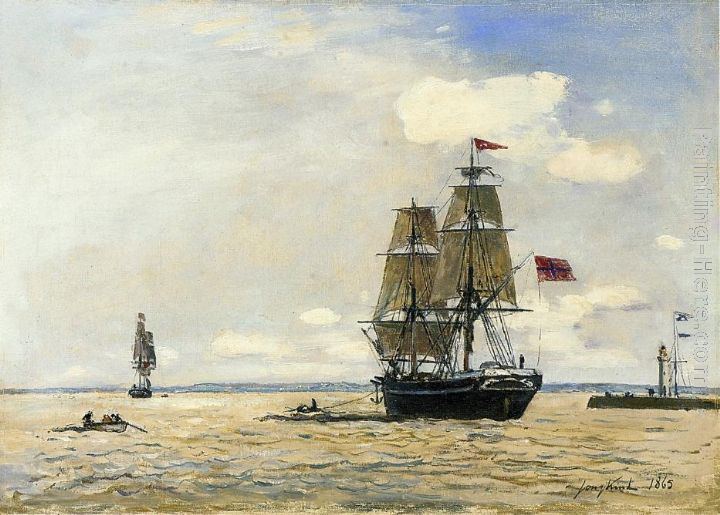 Johan Barthold Jongkind Norwegian Naval Ship Leaving the Port of Honfleur